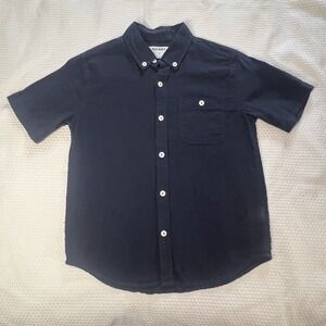 Old Navy Boys Size 8 Medium Navy Button Down Short Sleeve Shirt‎ Pocket Collared